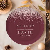 Roos Gold Confetti Burgundy Modern Wedding Papieren Bordje