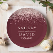 Roos Gold Confetti Burgundy Modern Wedding Papieren Bordje
