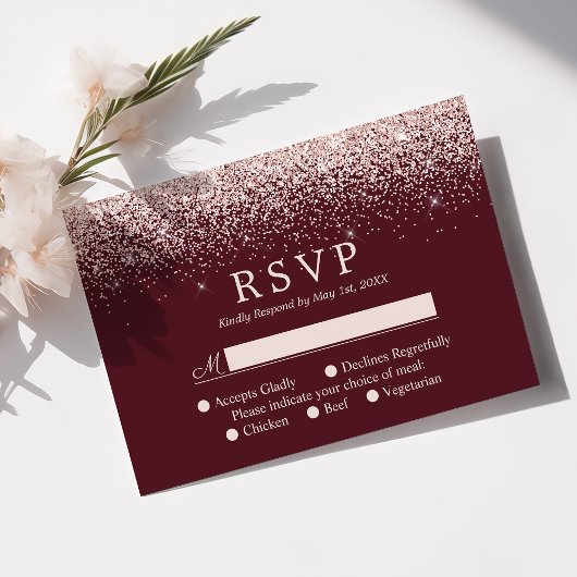 Roos Gold Confetti Burgundy Modern Wedding RSVP