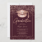 Roos gold confetti burgundy script afstuderen kaart (Voorkant)