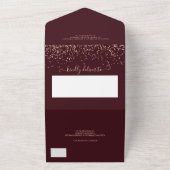 Roos gold confetti burgundy script bruiloft all in one uitnodiging (Buitenkant)