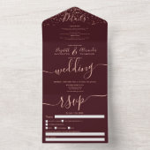 Roos gold confetti burgundy script bruiloft all in one uitnodiging (Binnen)