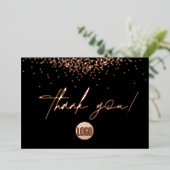 Roos Gold Confetti Business Script Bedankt Folie Feestdagenkaart (Staand Voorkant)