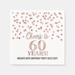 Roos Gold Confetti Cheers tot 60 jaar verjaardag Servet