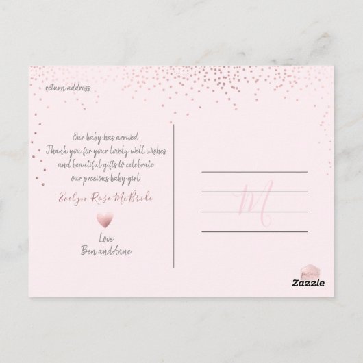 Roos Gold Confetti Chic Signature Script Dank u Briefkaart (Achterkant)