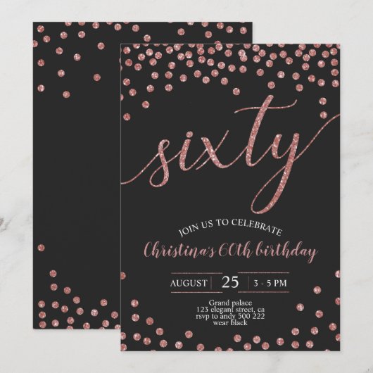 Roos Gold Confetti Elegant 60e verjaardag Vrouwen Kaart (Voorkant / Achterkant)