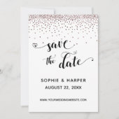 Roos Gold Confetti en kalligrafie met harten Save The Date (Voorkant)