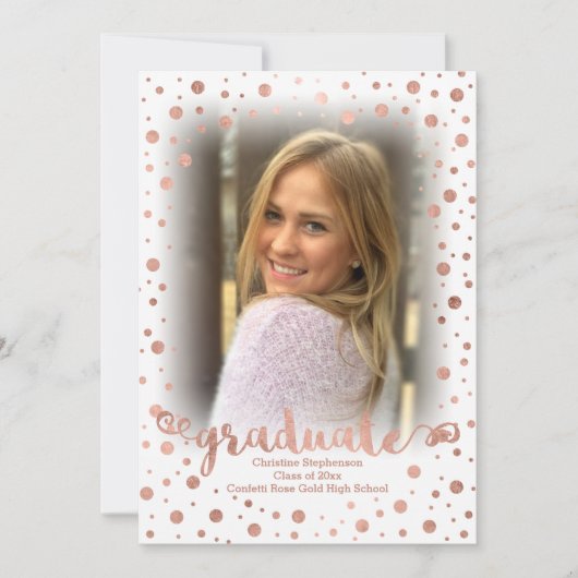 Roos Gold Confetti Foto Afstuderen Kaart (Voorkant)