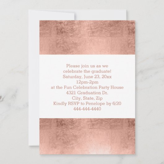 Roos Gold Confetti Foto Afstuderen Kaart (Achterkant)