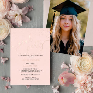 Roos Gold Confetti Foto Graduation Party Folie Uitnodiging