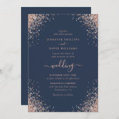 Roos Gold Confetti Glitter Navy Blue Wedding Kaart (Voorkant / Achterkant)