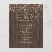 Roos Gold confetti herfst houtscript Save the date Aankondigingskaart (Voorkant)