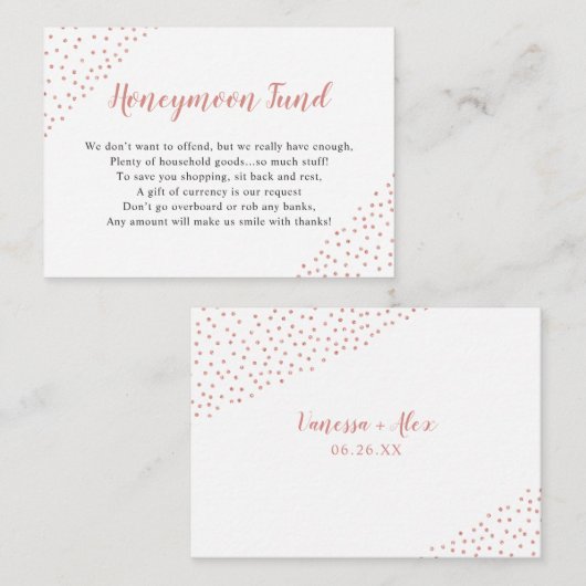 Roos Gold Confetti Honeymoon of huishoudfonds Informatiekaartje (Voorkant / Achterkant)