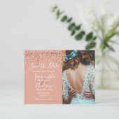 Roos Gold Confetti Koraal Bewaar de datumfoto Briefkaart (Staand voorkant)