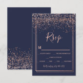 Roos Gold confetti marine blauw script border RSVP Kaartje (Voorkant / Achterkant)