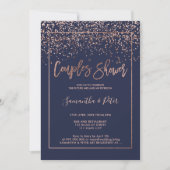 Roos gold confetti marineblauw script koppelt douc kaart (Voorkant)