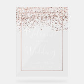 Roos gold confetti marvy blue bruiloft welkom acryl bord (Voorkant)