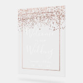 Roos gold confetti marvy blue bruiloft welkom acryl bord (Hoek)