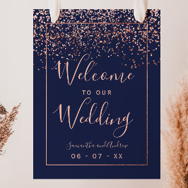 Roos gold confetti marvy blue bruiloft welkom poster