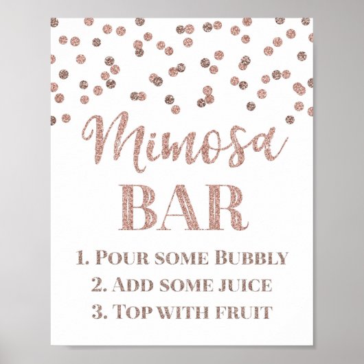 Roos Gold Confetti Mimosa Bar Weddenschap Poster (Voorkant)