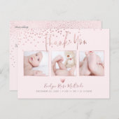 Roos Gold Confetti Modern Script Bedankt Briefkaart (Voorkant / Achterkant)