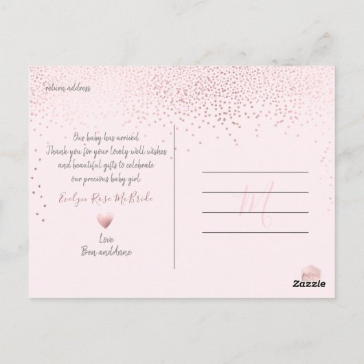 Roos Gold Confetti Modern Script Bedankt Briefkaart (Achterkant)