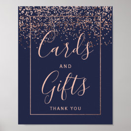 Roos gold confetti navy blue bruiloft Kaart giften Poster