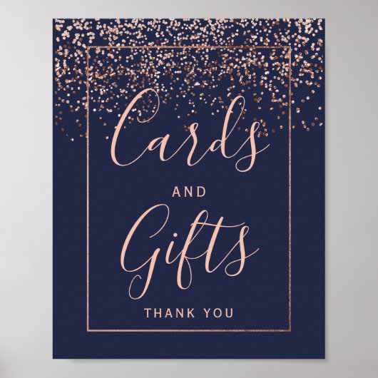 Roos gold confetti navy blue bruiloft Kaart giften Poster (Voorkant)