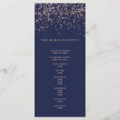 Roos gold confetti navy blue bruiloft programmakaart (Achterkant)