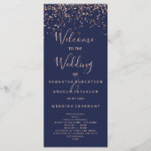 Roos gold confetti navy blue bruiloft programmakaart (Voorkant)