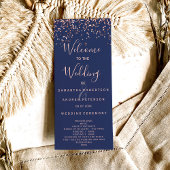 Roos gold confetti navy blue bruiloft programmakaart