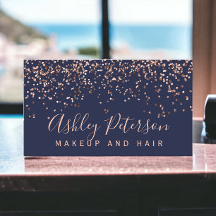 Roos gold confetti navy blue chic typografie visitekaartje