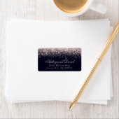 Roos Gold Confetti Navy Blue Modern Address Etiket (Insitu)