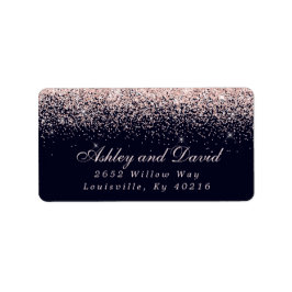 Roos Gold Confetti Navy Blue Modern Address Etiket