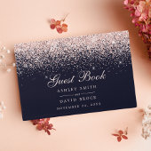 Roos Gold Confetti Navy Blue Modern Chic Wedding Gastenboek