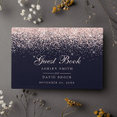 Roos Gold Confetti Navy Blue Modern Chic Wedding Gastenboek
