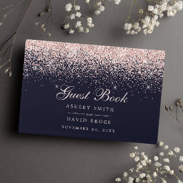 Roos Gold Confetti Navy Blue Modern Chic Wedding Gastenboek