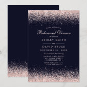 Roos Gold Confetti Navy Blue Modern Rehearsal Kaart (Voorkant / Achterkant)