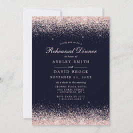 Roos Gold Confetti Navy Blue Modern Rehearsal Kaart