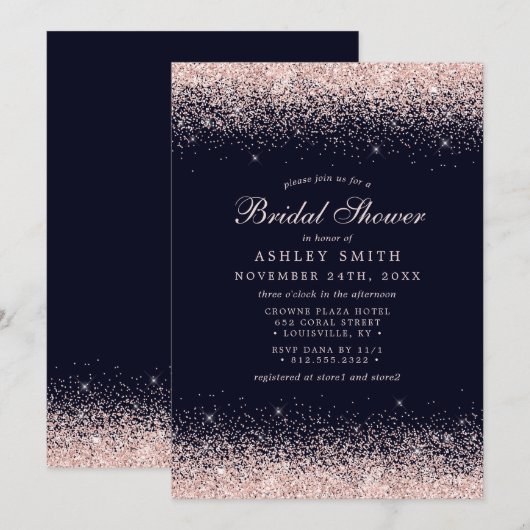 Roos Gold Confetti Navy Blue Modern Vrijgezellenfe Kaart (Voorkant / Achterkant)