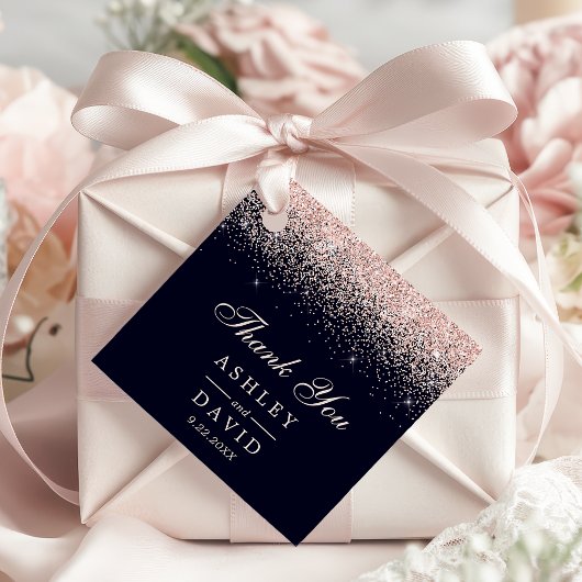 Roos Gold Confetti Navy Blue Modern Wedding Bedankjes Labels