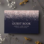 Roos Gold Confetti Navy Blue Modern Wedding Gastenboek