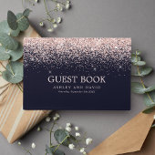 Roos Gold Confetti Navy Blue Modern Wedding Gastenboek