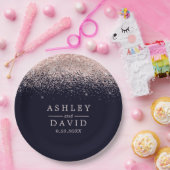 Roos Gold Confetti Navy Blue Modern Wedding Papieren Bordje (Feest)