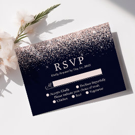 Roos Gold Confetti Navy Blue Modern Wedding RSVP