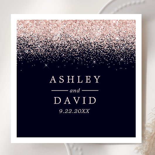 Roos Gold Confetti Navy Blue Modern Wedding Servet