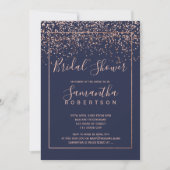 Roos gold confetti navy blue script vrijgezellenfe kaart (Voorkant)