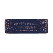 Roos gold confetti navy blue typografie bruiloft etiket (Voorkant)