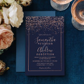 Roos gold confetti navy blue typografie bruiloft kaart