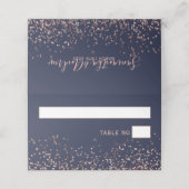 Roos gold confetti navy blue typografie bruiloft plaatskaartje (Buitenkant ongevouwen)